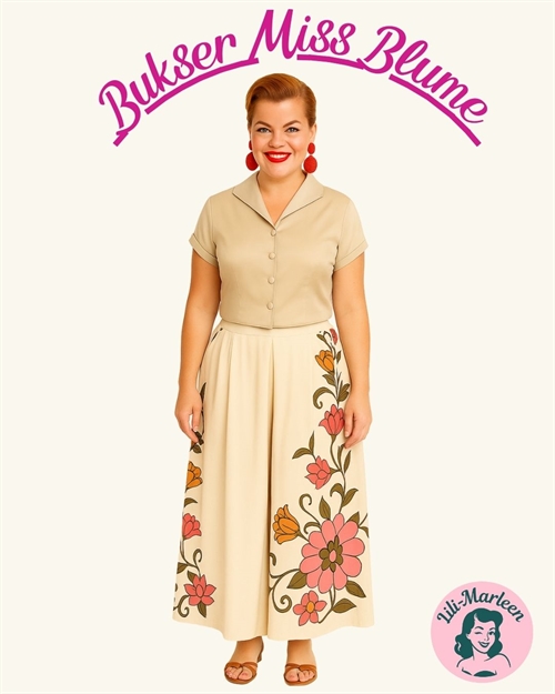 Vintage-inspirerede bukser Miss Blume - med brede ben og blomsterprint 